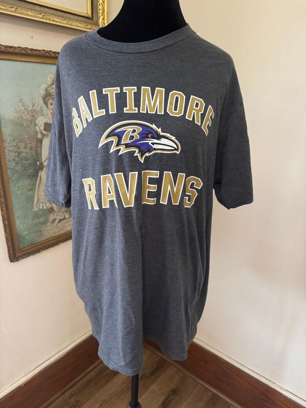 Baltimore Ravens Fanatics NFL Pro Line T Shirt Mens Large 100% Cotton Gray